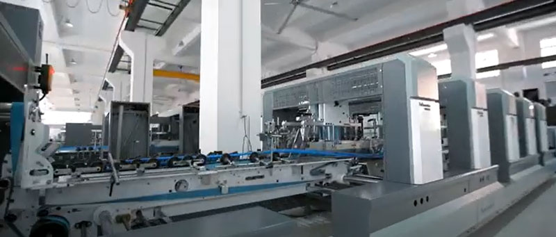 Folder gluer machine production line in operation